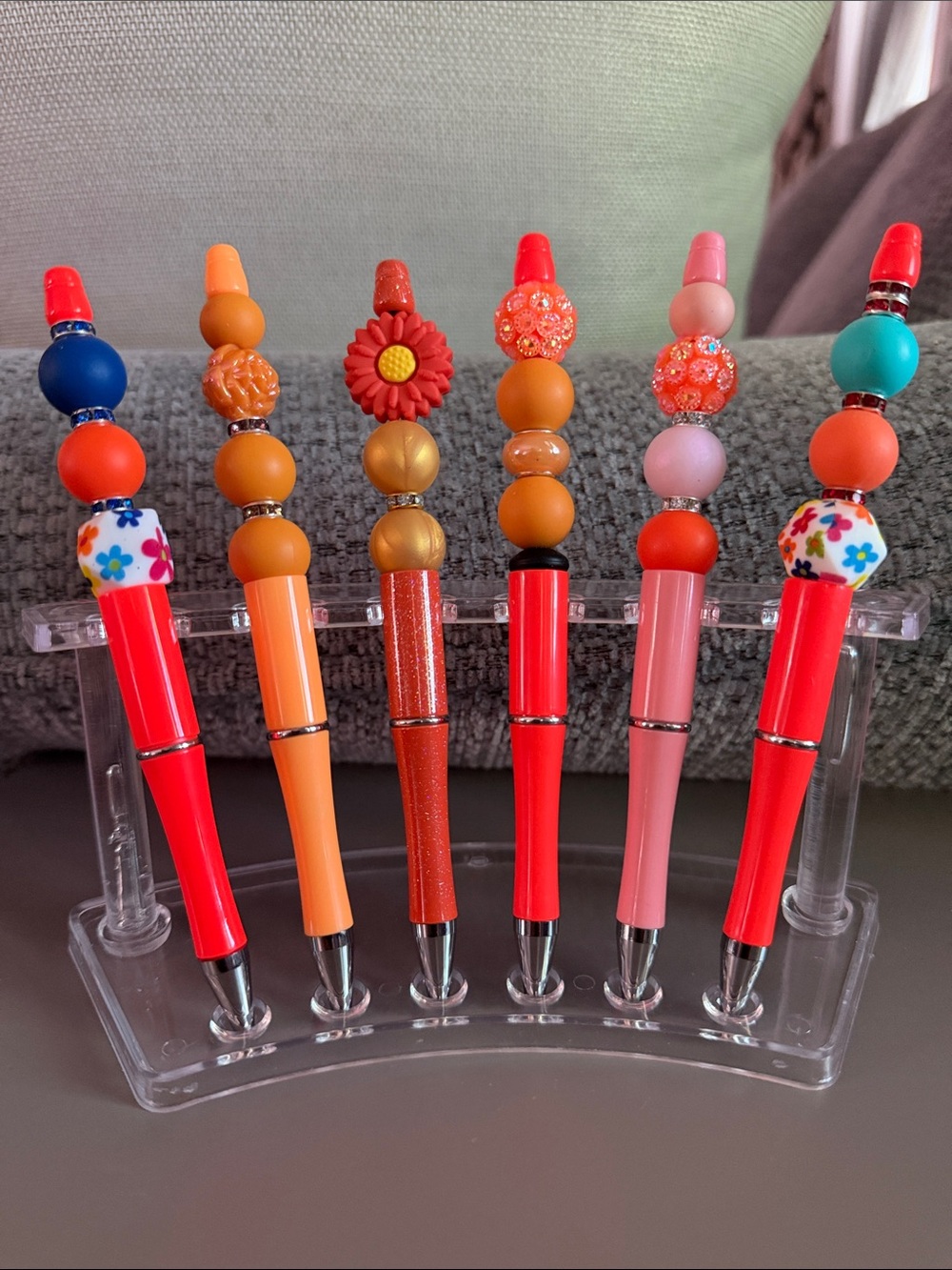 NWOT Colorful Beaded Orange Pens - Set of 6